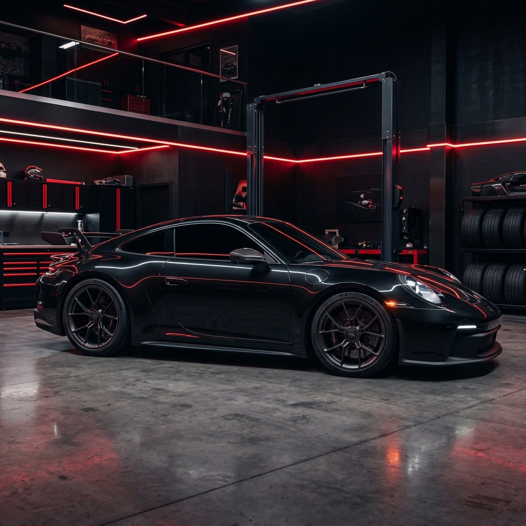 Sleek modern luxury car with dark tinted windows